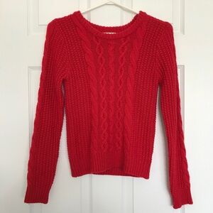 Vintage NEVADA Cable Knit Sweater Girl's M/Women's XS Red Long Sleeve Top